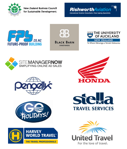 Our direct clients include NZ Business Council, CAANZ, Black Barn, The Internet Bureau, SiteManagerNow, Eden Park, Pengellys, Blue Wing Honda, United Travel, Harvey World Travel, Gullivers Pacific